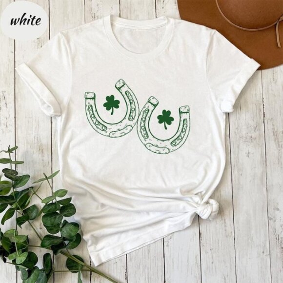 Other - St. Patrick's Day Cowgirl Shirt, Lucky Horseshoe Clover Tee